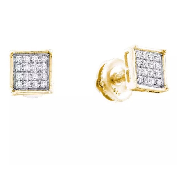 YellowTone Sterling Silver Diamond Earring 1/20Ctw - Picture 1 of 1